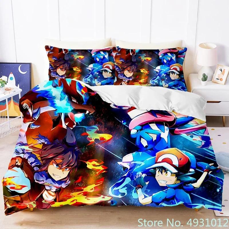 3D Printed Anime Figure Pikachu Bedding Set Pillowcase Jumpman Bedclothes Cartoon Children Kids Quilt Duvet Cover Gift