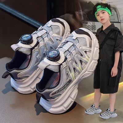 Boys Shoes Sneakers Spring 2025 New Children's Rotating Button Dad Shoes Middle Older Boys Breathable Mesh