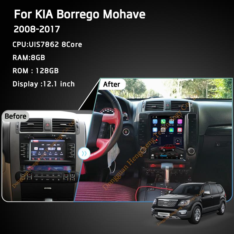 12.1Inch For KIA Borrego Mohave 2008-2017 GPS Navigation Radio Android12 8+128G 8Core CarPlay 4G 360Camera Car Multimedia Player