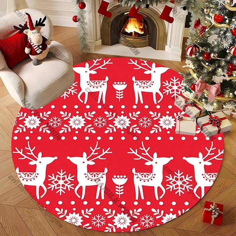 

Cute Christmas Deer Round Carpet for Kid s Living Room Picnic, Anti-Slip Rug, Yoga Rug Doormat Floor All Seasons Red Mat Gifts Diameter -60cm