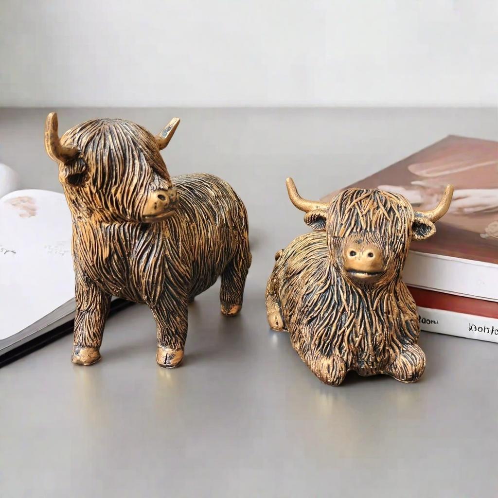 Highland Cow Figurine Resin, Perfect for Decorating Your Living Room, Bedroom, Office Desk, Cabinets, or Bookshelf. Unique Housewarming Celebrations