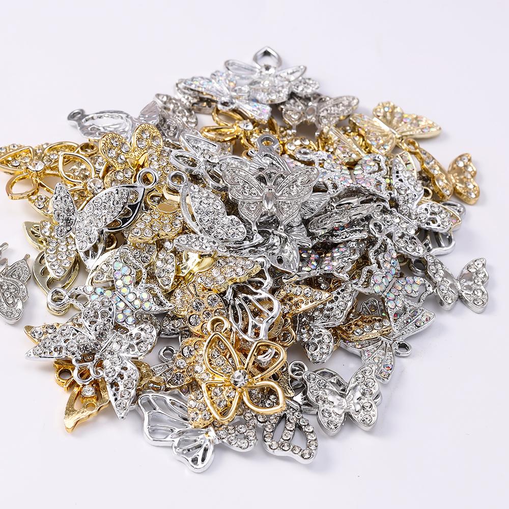 10pcs Random Mix Crystal Butterfly Charms Pendant for Jewelry Making Necklace Earrings Bracelet DIY Handmade Accessories