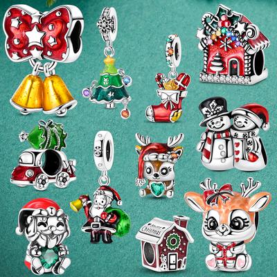 Christmas Charmscopper Beads Santa Claus Milu Deer Pendant Fit Original Bracelet Diy Jewelry Gift