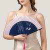 Chinese Style Flower Folding Fan with Tassels Vintage Portable Hand Fan Wedding Dance Party Decorative Handheld Fan Travel Accessory
