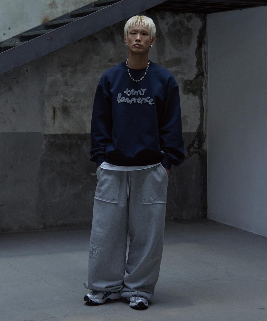 Tonilolenseu Wide Symbol Logo Sweatpants Melange Grey