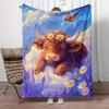 Cute Cow with Daisies Clouds Lavender Field Flannel Blanket Farm Animal Art Soft Cozy Blanket for Nursery or Bedroom Decor