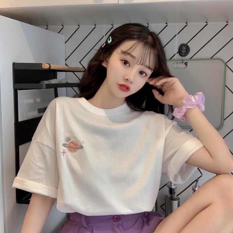 Purple t-shirt women's short-sleeved new summer Japanese gentle Korean chic top loose printing ins tide