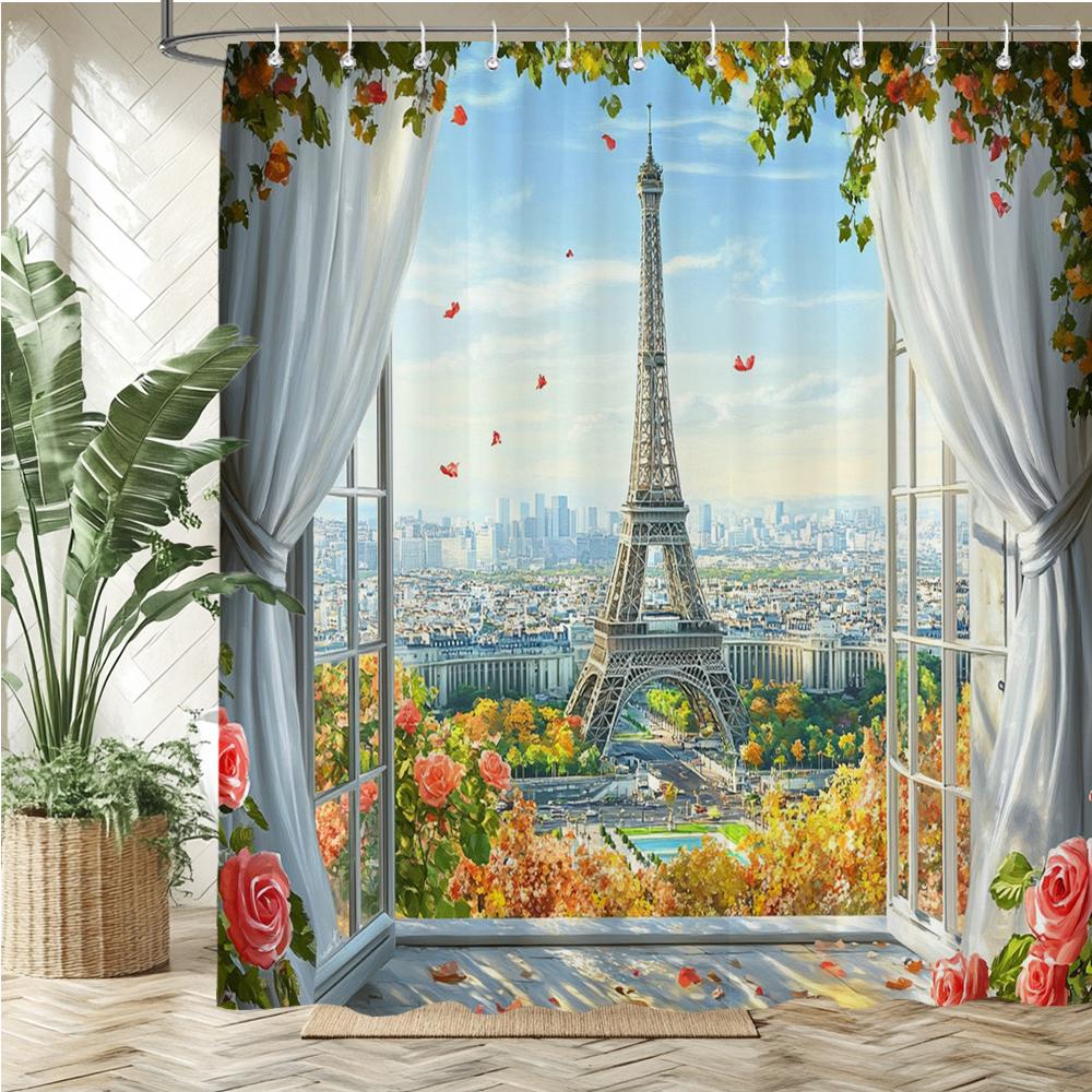 Garden Flowers Beach and seaside scenery style printed fabric shower curtain bathroom curtain,home decoration curtain with hooks