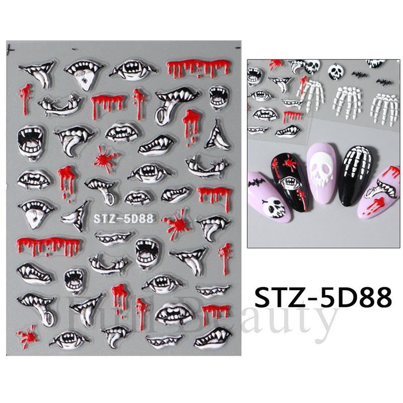 New nail art stickers embossed 5D three-dimensional Halloween cartoon bow ghost-shaped spider web nail stickers