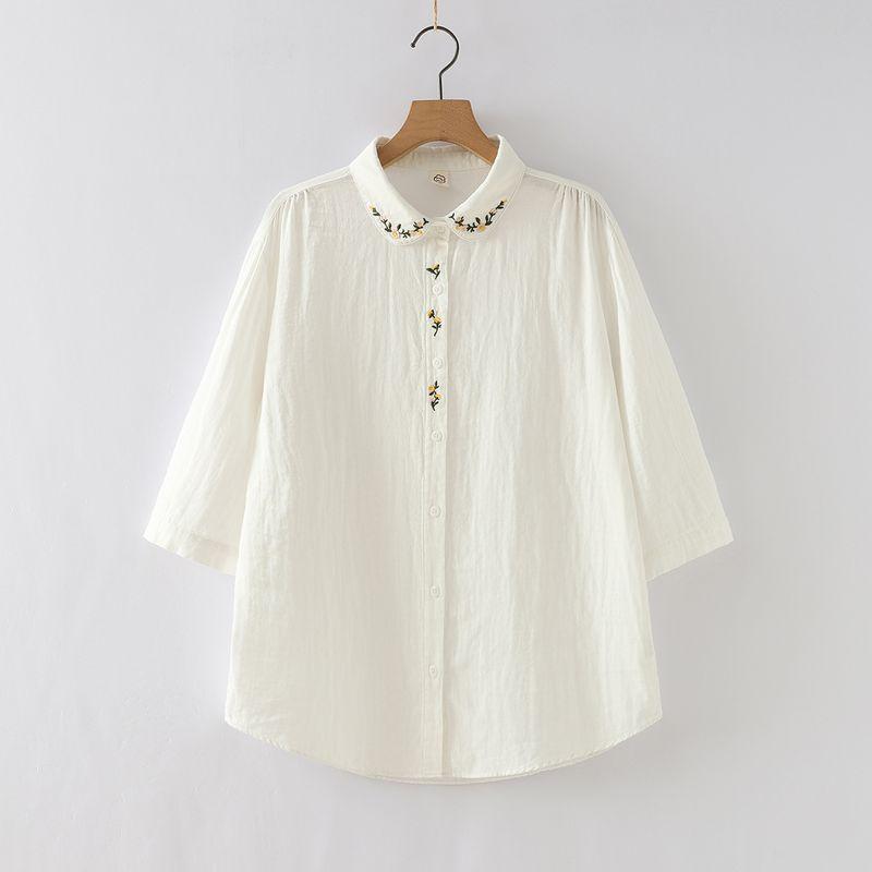 

Одежда Осень 2024 Артистичный Элегантный Удобный Двухслойная Хлопковая Пряжа Вышивка Свежими Цветами Рубашка с Маленьким Круглым Вырезом Женская с Длинным Рукавом Чистый Хлопок White yellow Embroidered L 60.00 kg-67.50 kg