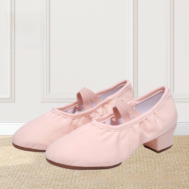 Chaussures de danse noires antidérapantes pour femmes, pour ballet et danse carrée, talons mi-hauts