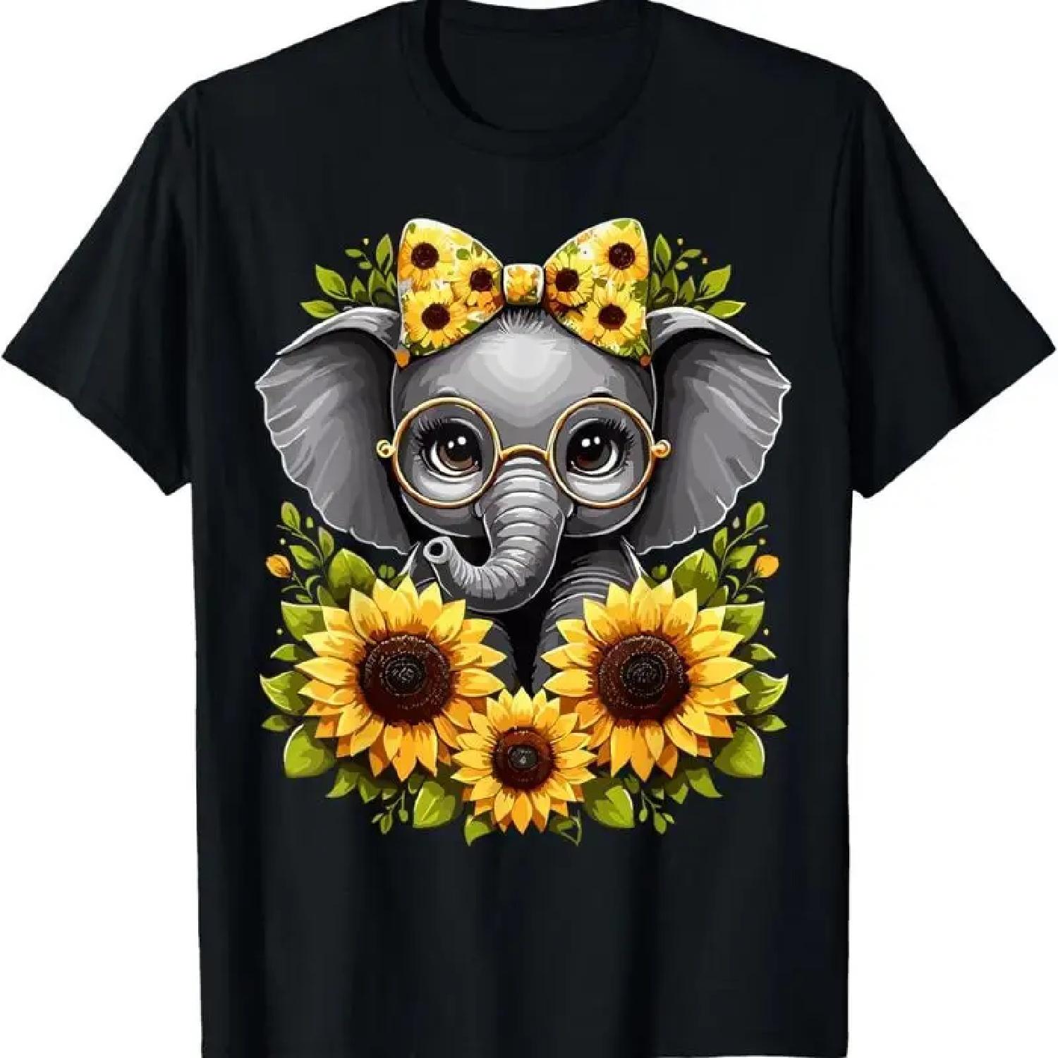 Cute Baby Elephant With Sunflower T Shirt S