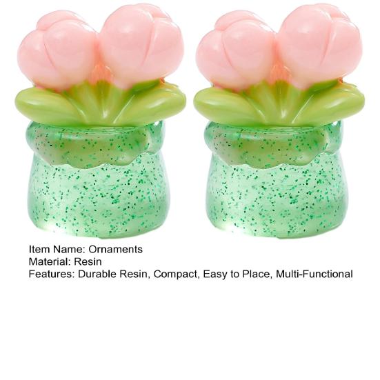 2Pcs Car Dashboard Decor Mini Resin Cute Sunflower and Tulip Miniature Flower Pot Figurines Tiny Flower Figures Car Interior Decorations