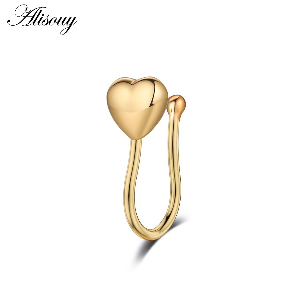 Alisouy 1pc Zirconia Fake Piercing Clip Nose Ring Body Jewelry for Women Ear Cuffs Heart Cross Star Leaf Flowers Clip Nose Rings
