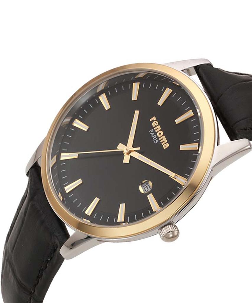 Lenomasigye Bar Index Gold Black Men'S Leather Watch Re5505M Gdbk
