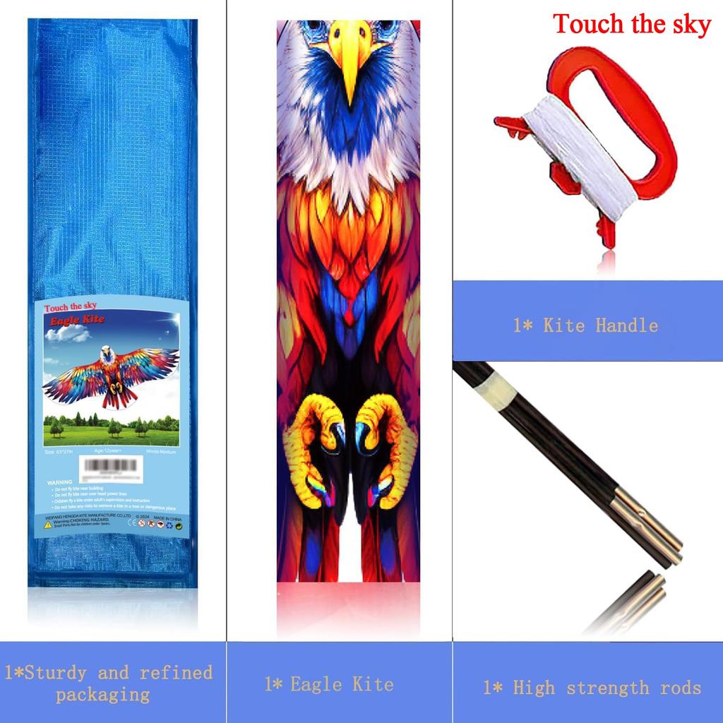 Colorful Eagle Kite, a colorful hawk-style kite for adults and teenagers, perfect for beginners. Easy to assemble and operate, includes a storage