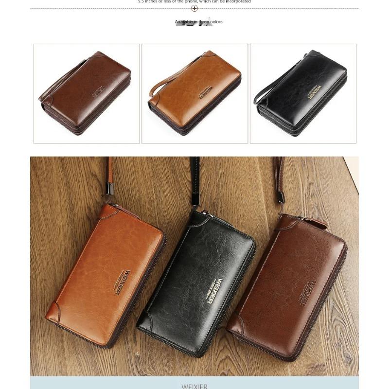 Men's PU double handle bag, men's bag, multifunctional wallet, business long, waterproof and wear-resistant