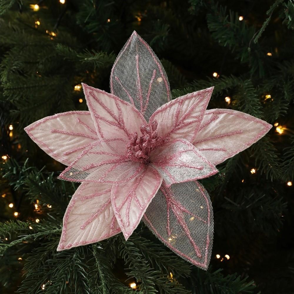 New 15CM Artificial Poinsettia Flower Sequins Sparkling Christmas Glitter Flower Glitter Sequins Flower Home Decoration