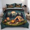 Cartoon Camping Tent Campfire Pattern Down Duvet Cover Set Fashionable Classic Popular Digital Printed Bedding Set HD Printing