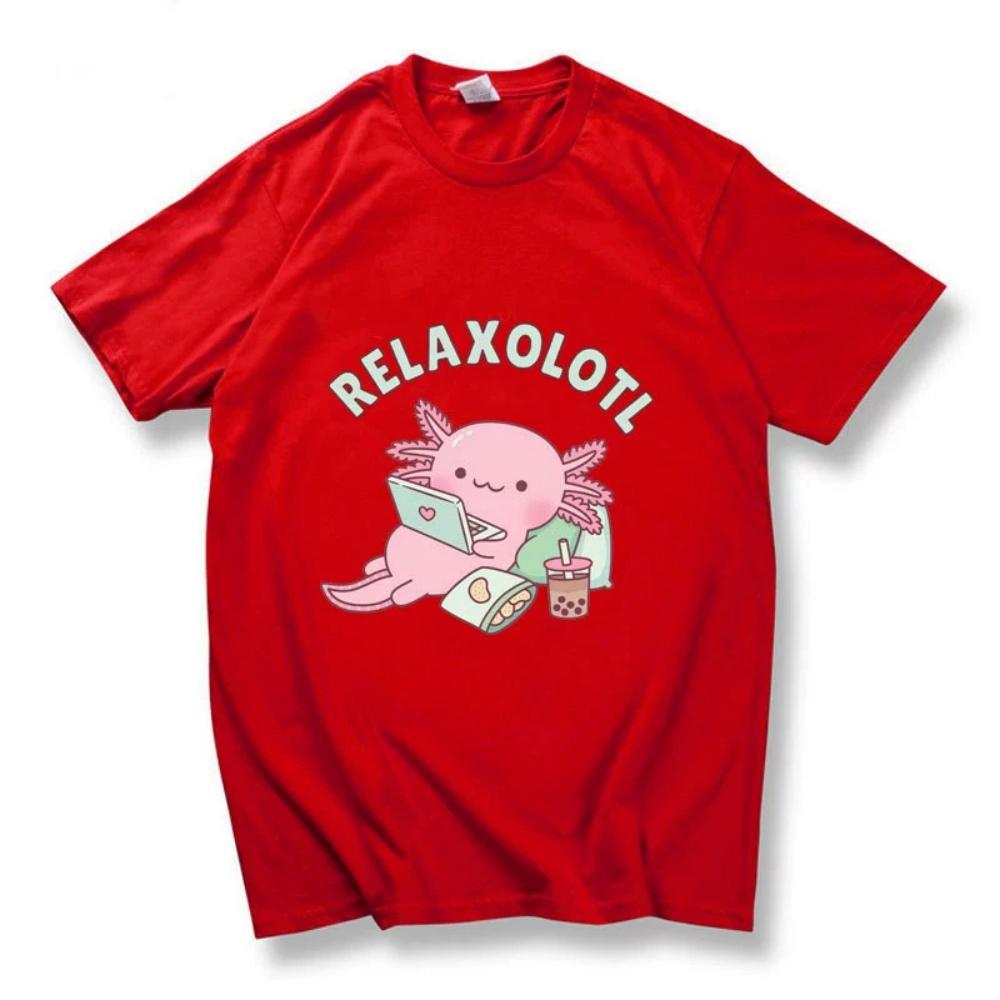 Summer Axolotl Boba Milk Tea Mens and Womens Casual Loose Tshirt Short Sleeve S