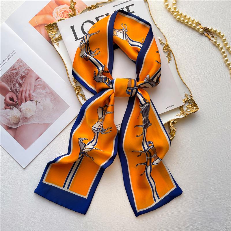 Women Luxury Design Print Silk Ribbon Female Foulard Floral Headband Neck Tie Bag Suit Scarf Hair Band Kerchief Neckerchief