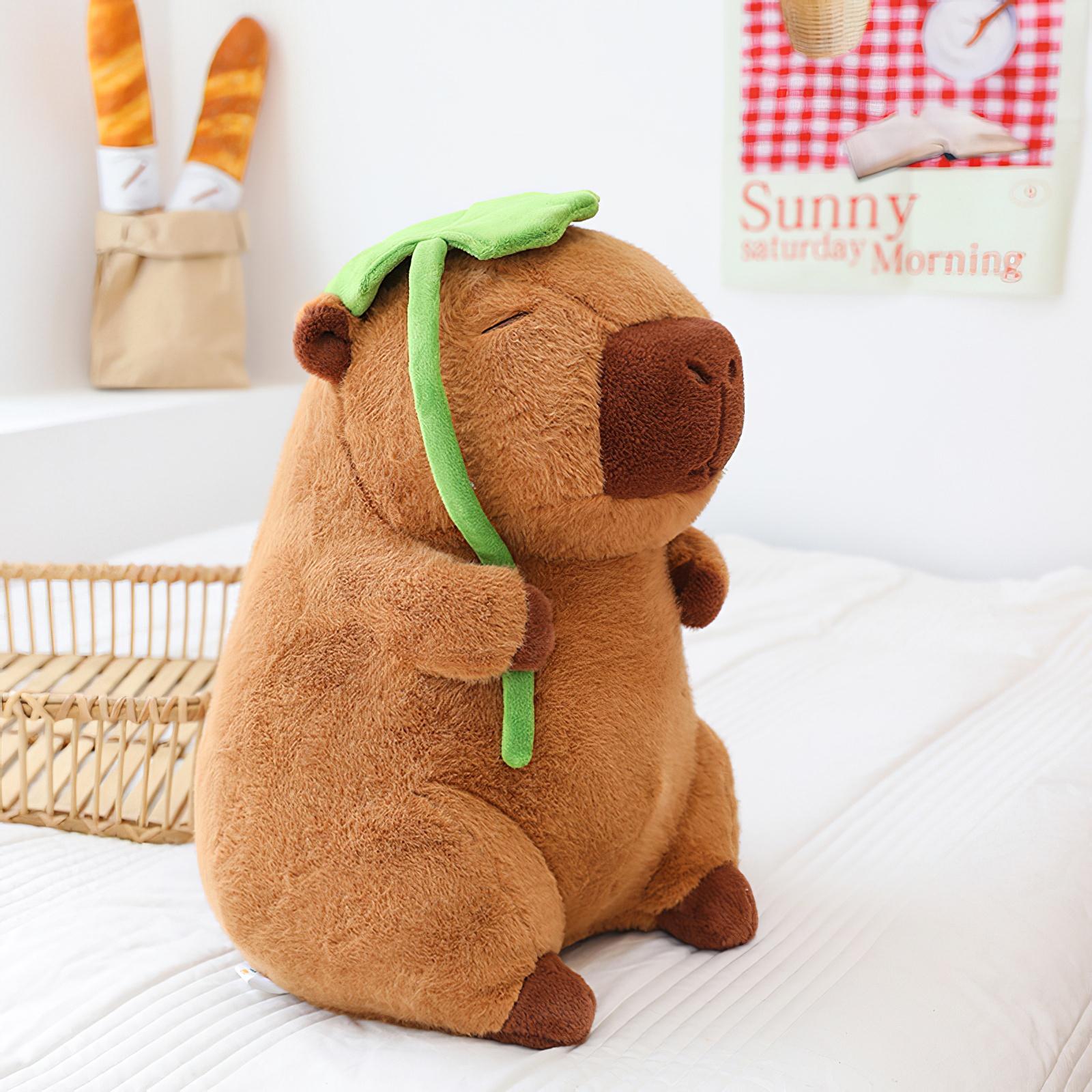 Cartoon-Lotosblatt-Capybara-Stofftier Kawaii Simulations-Tier-Stofftiere Weiche gefüllte Puppe Große Größe Kissen Mädchen Geburtstagsgeschenk 30cm brown