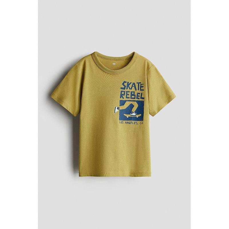 

HM Детская одежда Футболка для мальчиков 2025 Лето Новое поступление Свободный крой Круглый вырез Милый принт Хлопок Короткий рукав Топы 1144985 Grayish yellow/Skate Rebel 110/56(2-4Y)