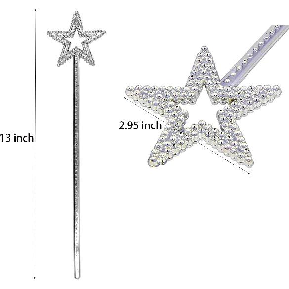 Star Wand, 13 Inches Silver Fairy Princess Angel Wand Magic Fairy Wands Sticks for Halloween Christmas Cosplay Party Birthday Favors