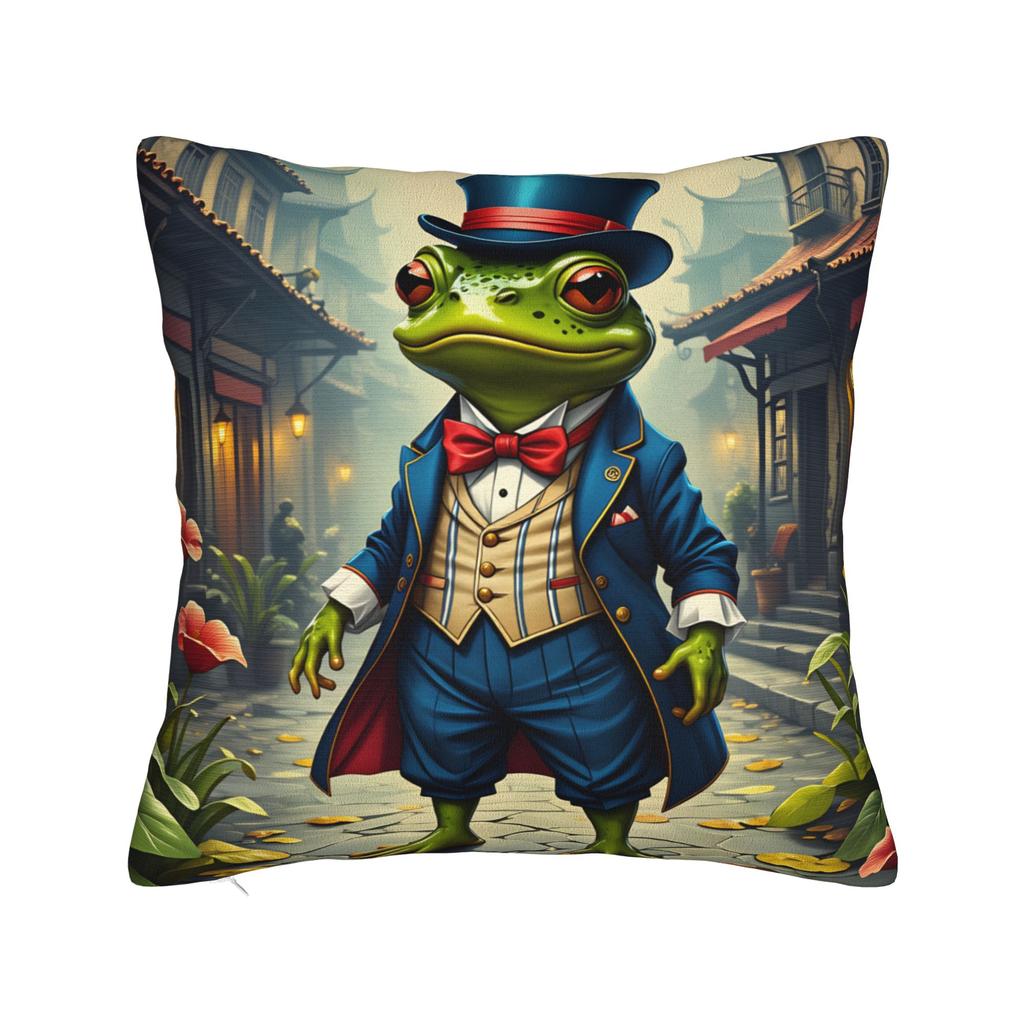 Pillow Case Gentleman Frog Comfy Pillow Cover For Sofa Home Decor Retro Trendy Pillowcases
