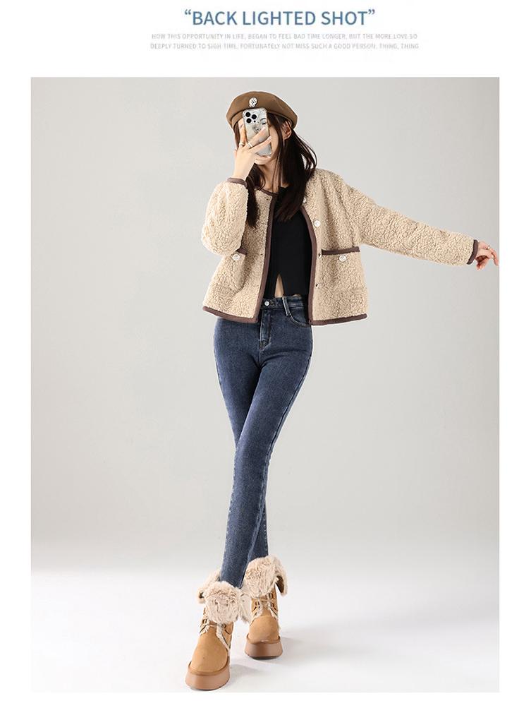 Women's High Waist Stretchy Fluffy Denim Skinny Pants - Winter/Autumn