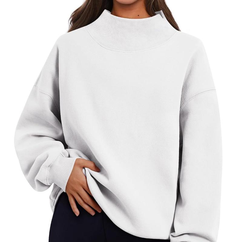 Европейско-американский женский пуловер с высоким воротом, толстовка с длинным рукавом, повседневный топ на флисовой подкладке 2XL белый