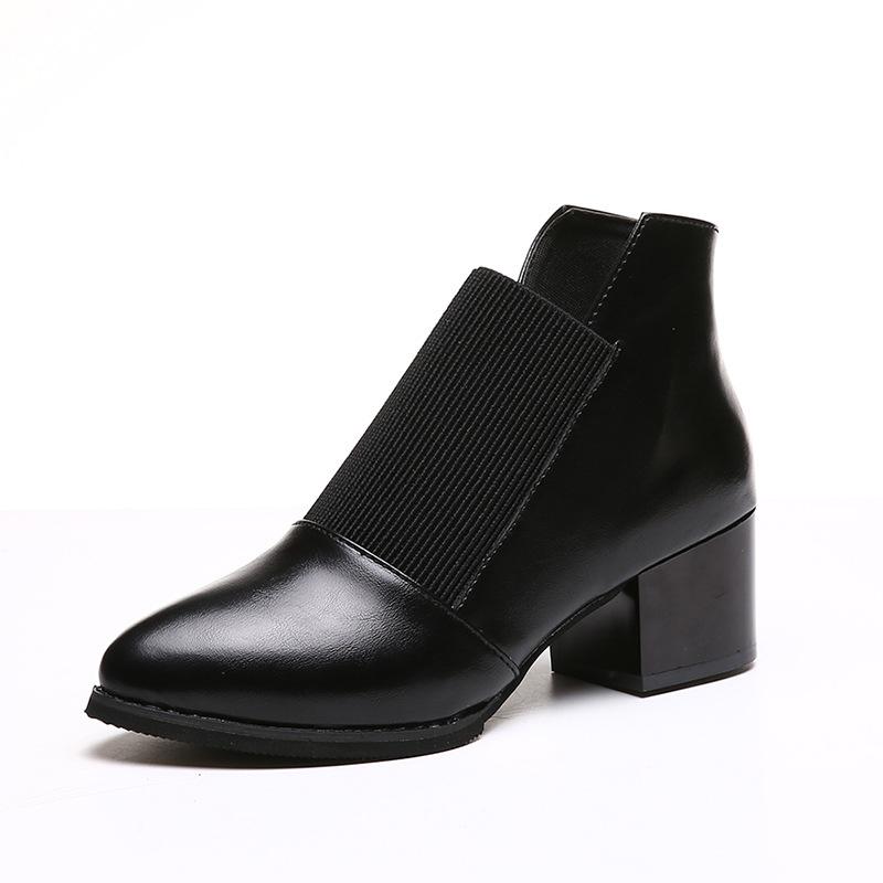 Solide Strass High Heels Tanzpartyschuhe Frau Winter Neu Echtes Leder Mode Kurze Stiefel Damen Stiefeletten