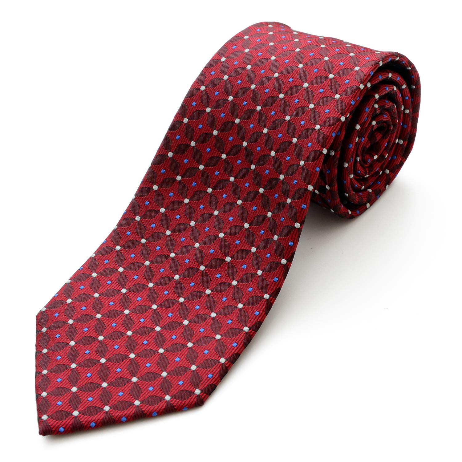 [Michiko London] Brand Men s Tie, 100% Silk, Jacquard Weave, Dot and Small Floral Pattern A, Wine