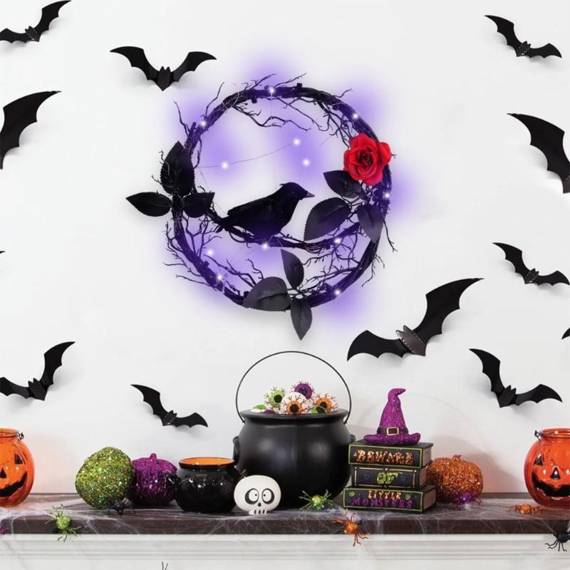 Outdoor Halloween Decoration Halloween Party Decoration Crow Rose Door Sign Hangers for Festival Parties Decoration