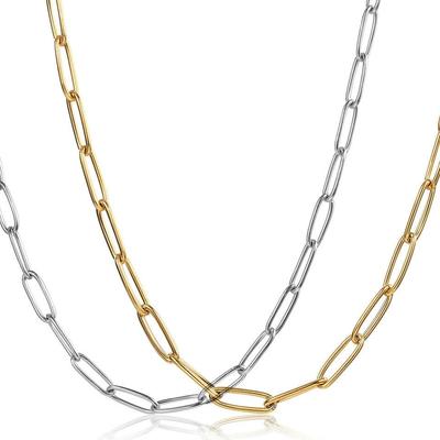 Colliers en chaîne avec trombone de 3 à 5MM pour femmes et hommes, couleur argent/or, chaîne à maillons de câble en acier inoxydable, ras du cou doré, cadeaux d'anniversaire