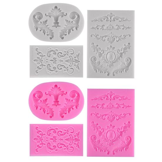 3Pcs Baroque Style Silicone Mold Flexible Non-Stick Flower Lace Mold Fondant Chocolate Decorating Tools for Wedding Birthday