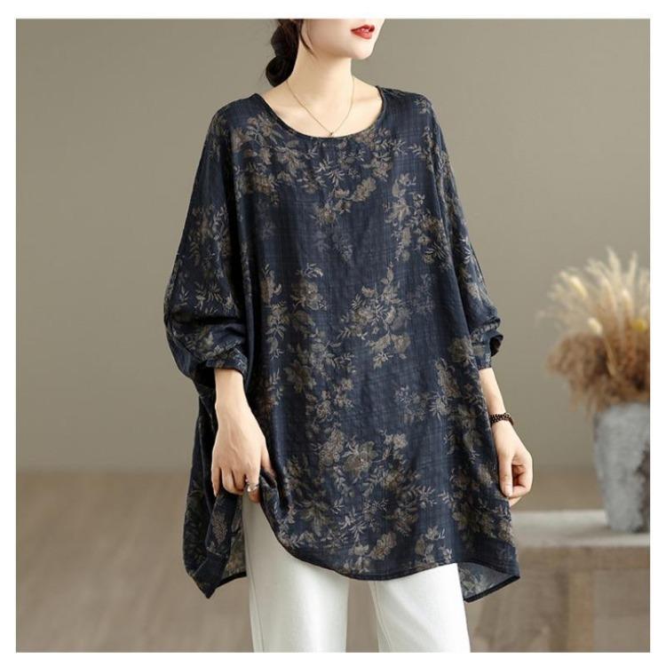 New Autumn Plus Size T Shirt Women Oversize Loose Casual O Neck Tops Tees Floral Print Shirts