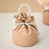 Solid Color PU Drawstring Bag Storage Bag Wedding Candy Bag Pearls Handle Wrist Bag  Festival