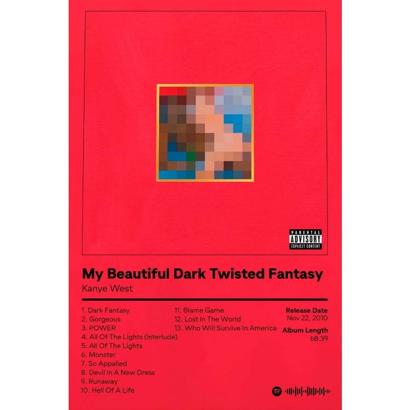 

Рэп-звезда Канье Уэст Музыкальный альбом Медведь Трон Heartbreak Список треков Постер Холст Картины Настенное искусство Картинки Домашний декор 21cm×30cm NoFrame