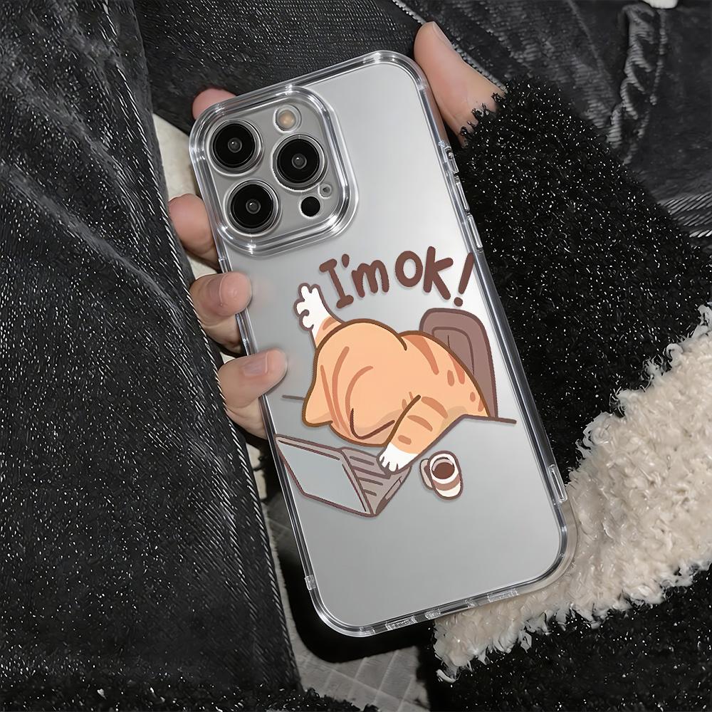

Чехол для телефона с мультяшным узором ленивого кота для iPhone 17 Pro Max 16 15 14 13 12 11 XS X XR 16 Plus 17 Air Ударопрочный прозрачный мягкий чехол iPhone 12 mini