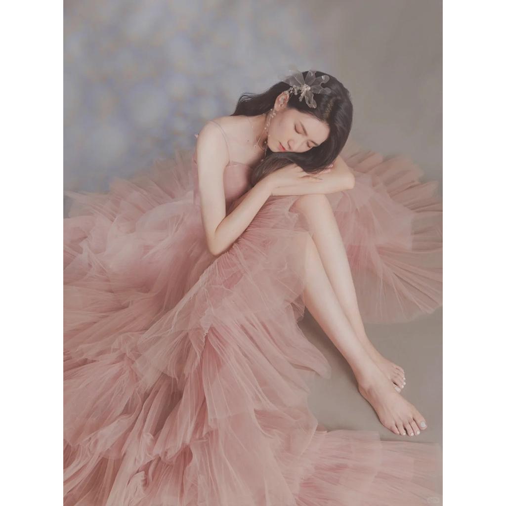 Rosa exklusiv födelsedag fluffig garn aftonklänning dam ny vuxen ceremoni offentlig kjol lätt lyx nisch