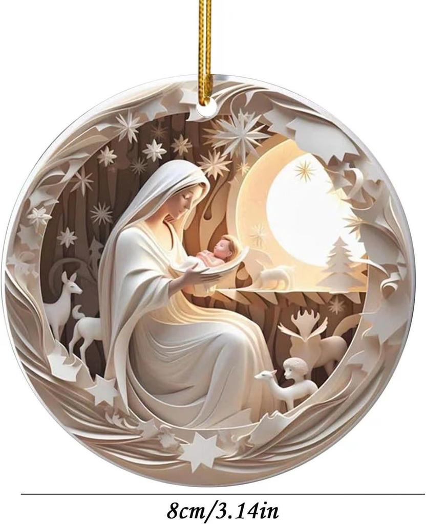 Christmas Nativity Car Pendant Acrylic Three-dimensional Vision Nativity Blessing Pendant
