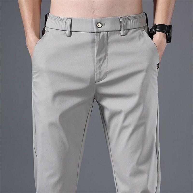 

Light luxury pants summer thin comfortable elastic casual pants men s business ice silk slim straight pants 38 светло-серый