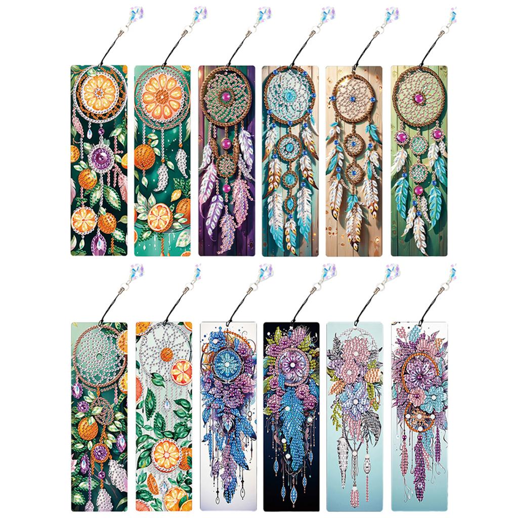 12Pcs DIY Diamond Art Bookmark with Crystal Pendant Water Diamond Art Bookmark for Readers Home Office Book Decor & Gift Idea
