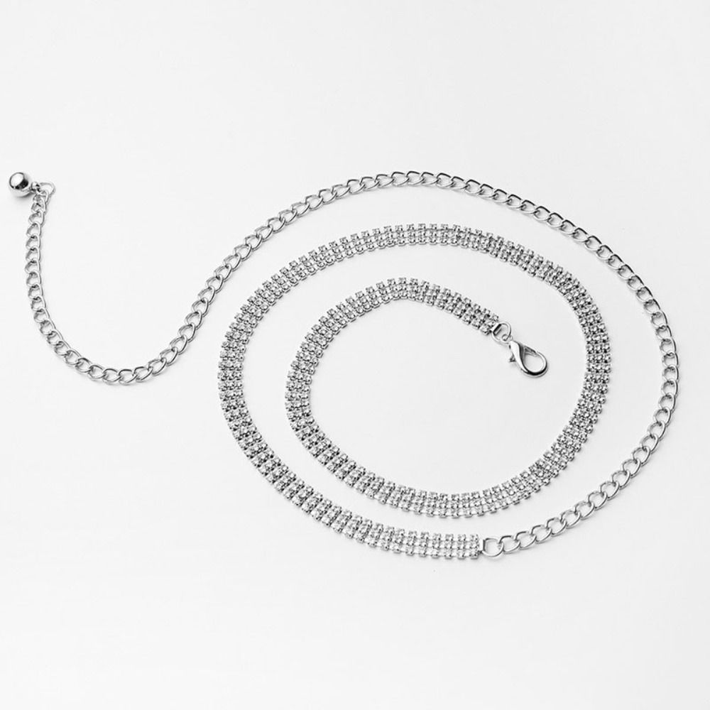 Adjustable Rhinestone Waistband 3 Rows Crystal Waist Chain Zircon Inlaid Waist Belt Performance