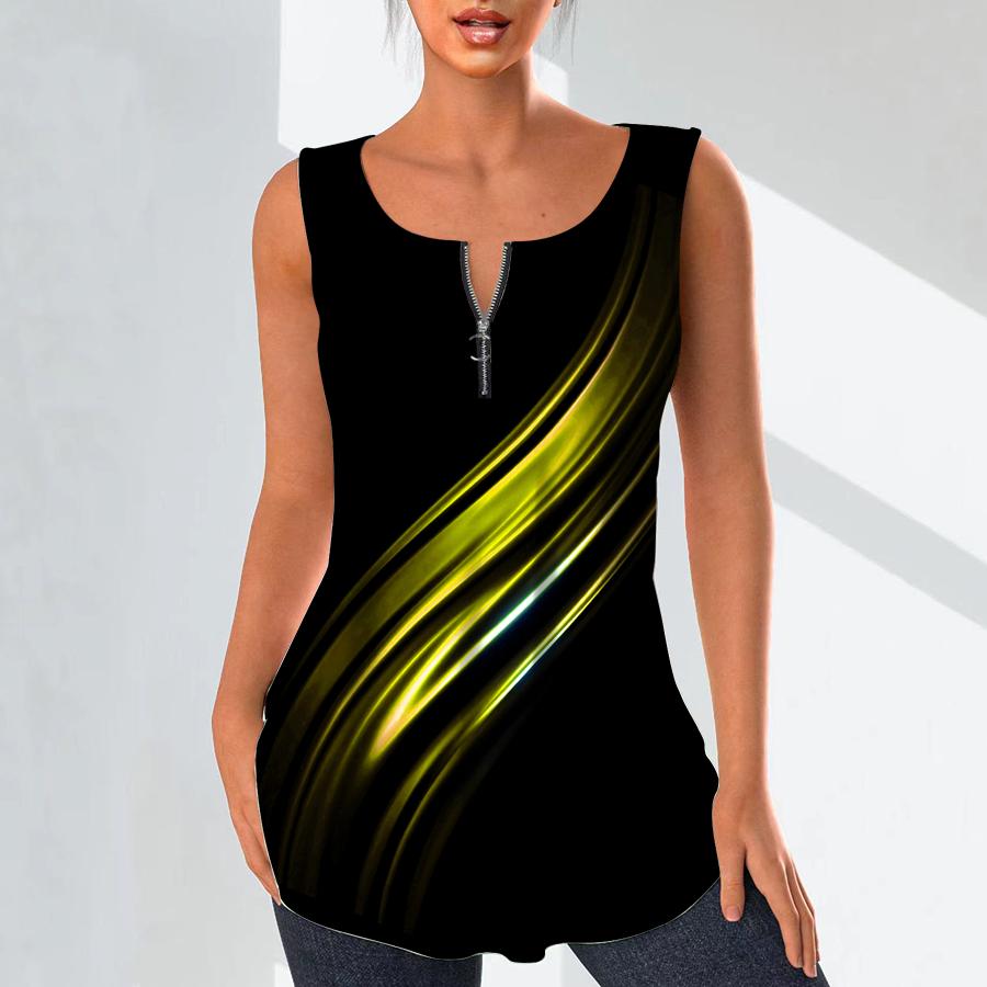 Women's Fashion V Neck Shirts Casual Tops T-shirt Ladies 3D Blue Veins Print Vest Plus Size Sleeveless Blouse Tank Tops