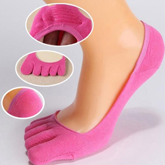 Women Ankle Invisible Non Slip Cotton Silicone Hosiery Five Finger Toe Socks