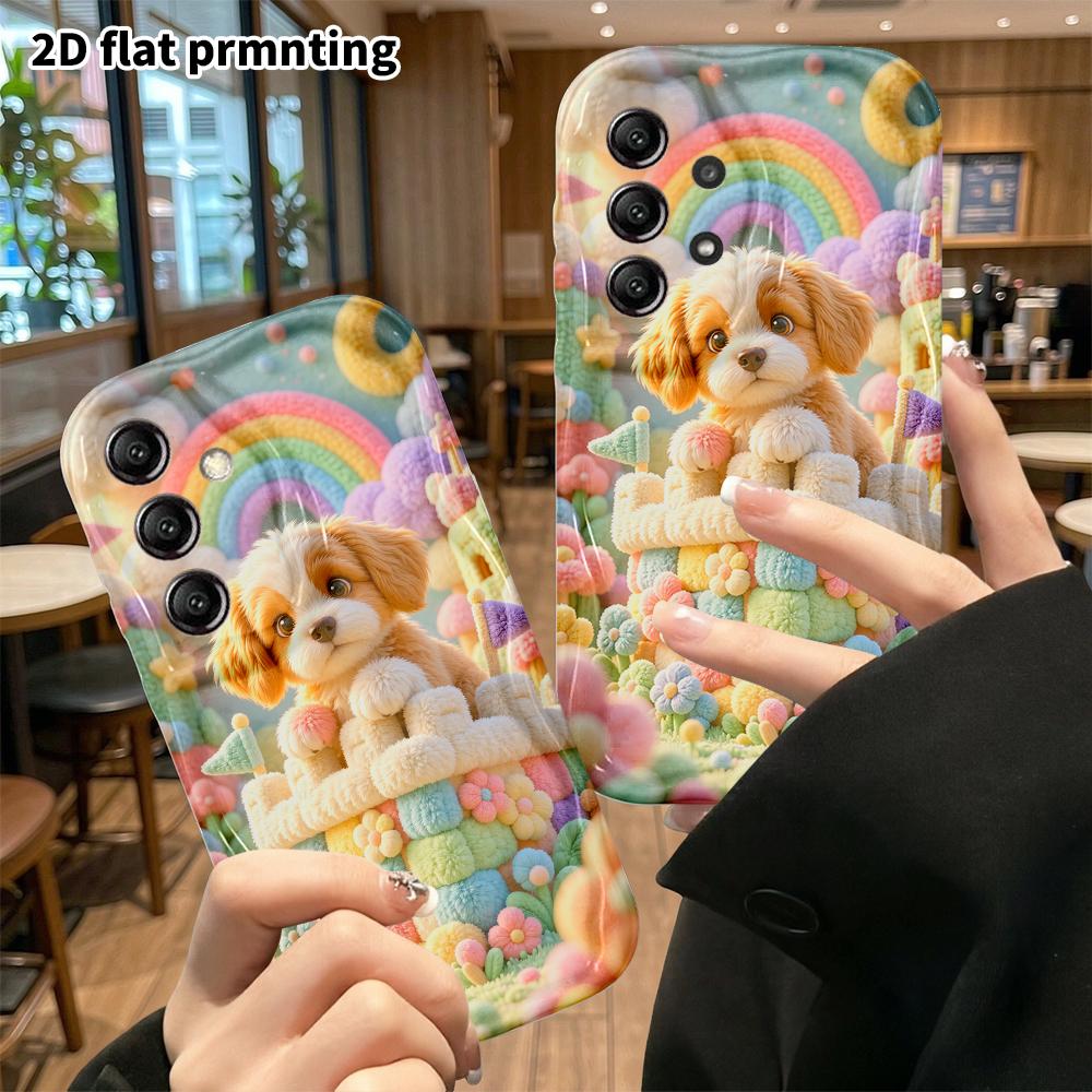 Phone Case: 2D Flat, Suitable for Samsung Galaxy A34 A35 M05 M06 S20 S22 S21 FE Plus 5G Protective Case, Puppy In a Rainbow Castle, Perfect Christmas 