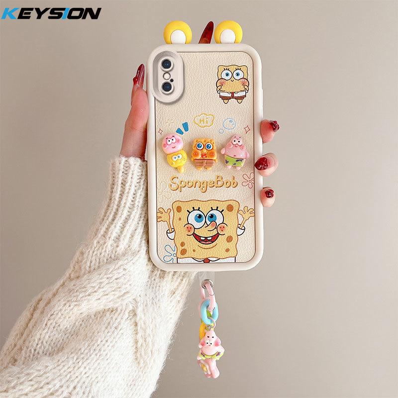 KEYSION Cute Ear 3D Cartoon Case for iPhone XS Max X with Bracelet Soft Silicone Shockproof Phone Back Cover for iPhone XR
