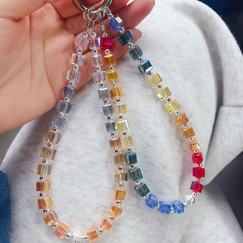 Colorful Bead Phone Chain Pendant For Iphone For Samsung Huawei Xiaomi Cellphone Strap Rope Bag Decoration Key Rings
